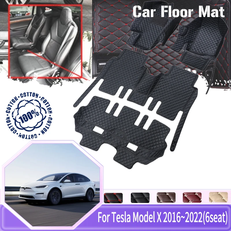 

Car Floor Mats For Tesla Model X 2016~2022 6seat Waterproof Foot Mat Tappeto Rugs Second Row Without Armrest Box Car Accessories