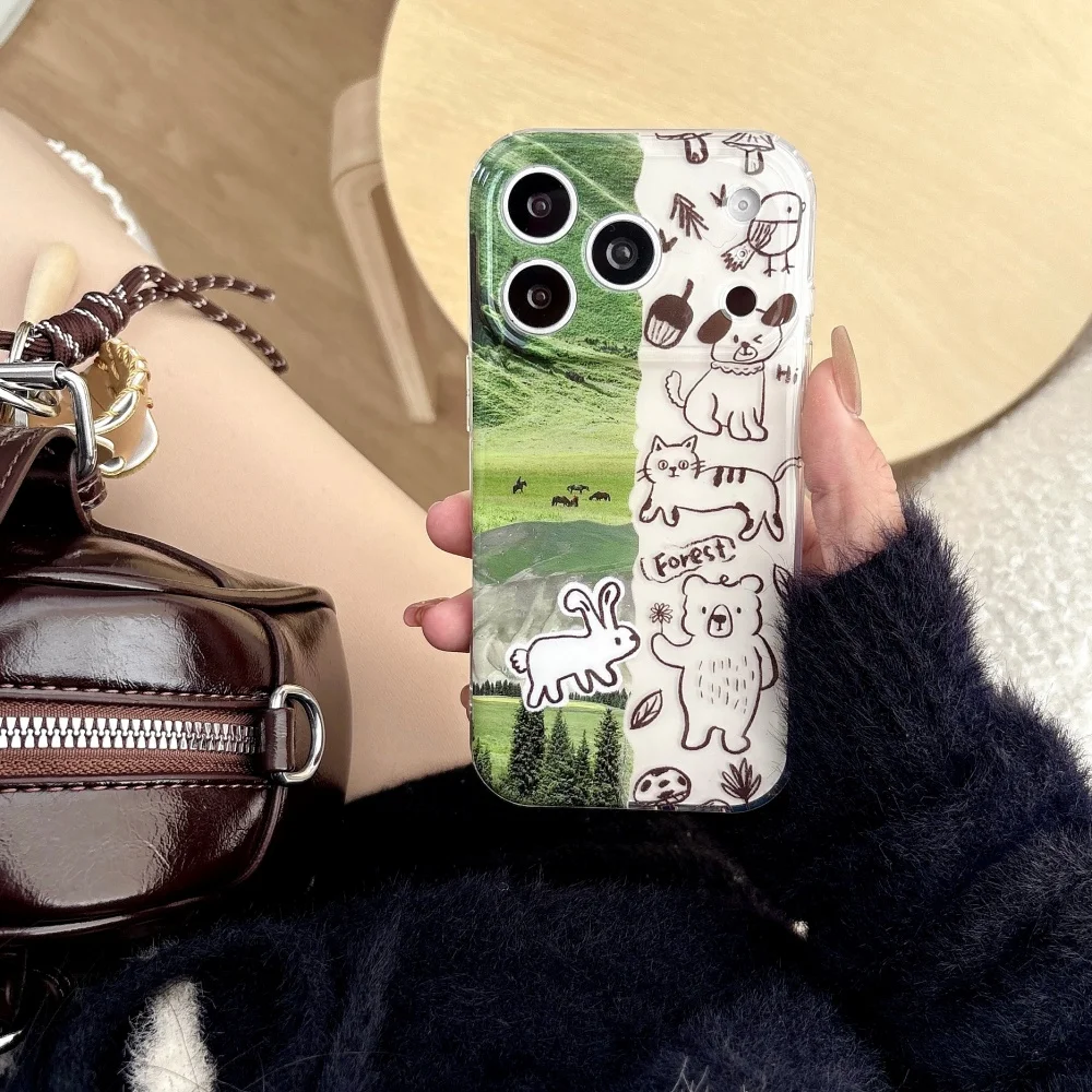 

Fashion creative stitching simple drawing phone case for iPhone17 16ProMax1415Pro fundas personalized shockproof protective case