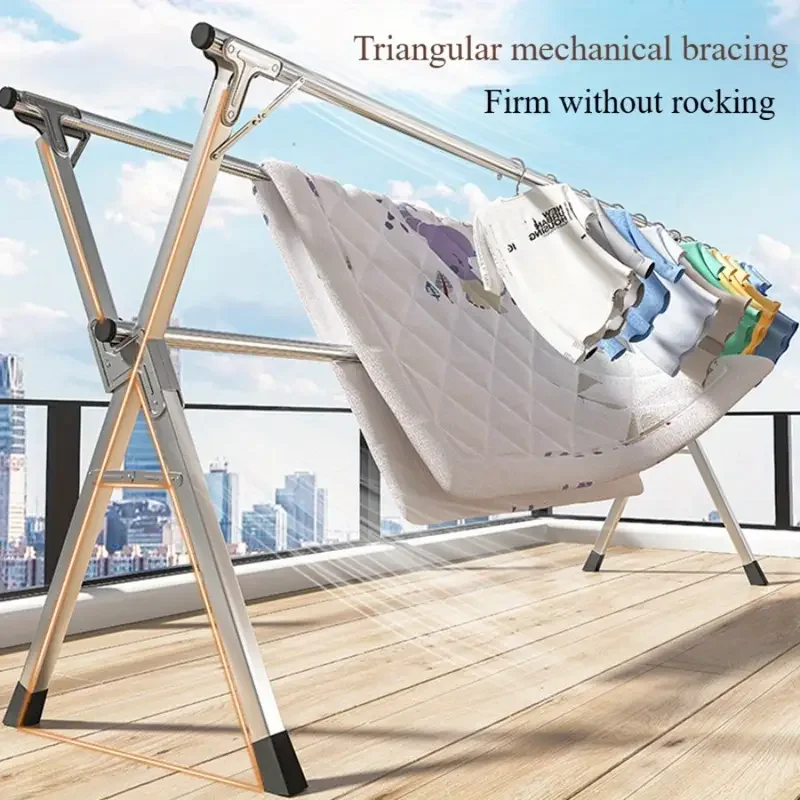 

Stainless steel foldable clothes drying rack, includes 20 hooks and 12 long tail clips, suitable for indoor and outdoor use