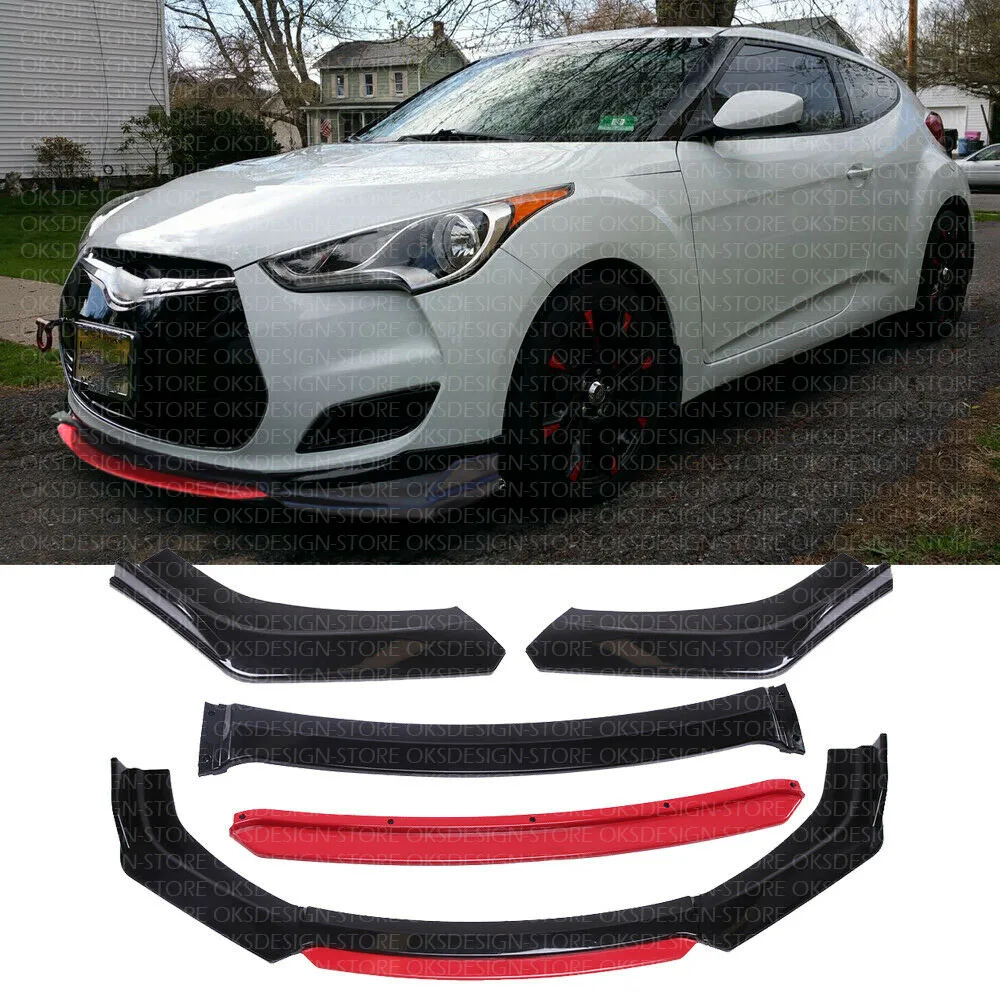 

For Hyundai Veloster 2012-17 Front Bumper Lip Spoiler Splitter Gloss Black + Red For Hyundai Veloster 2012-17