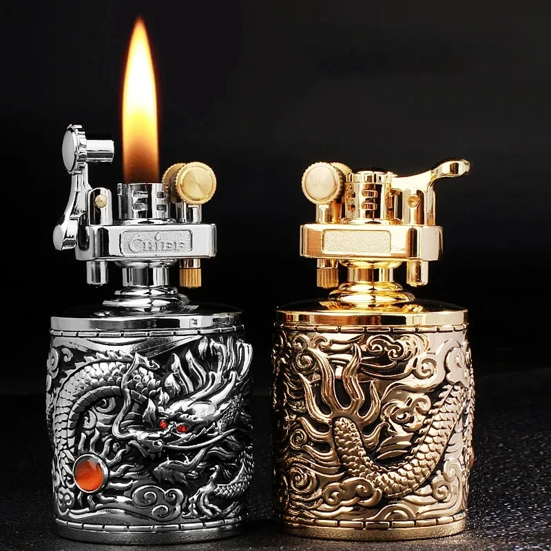 

New Metal Windproof Kerosene Lighter Nostalgic Retro Male Personality Creative Grinding Wheel Outdoor Lighter High-End Gifts