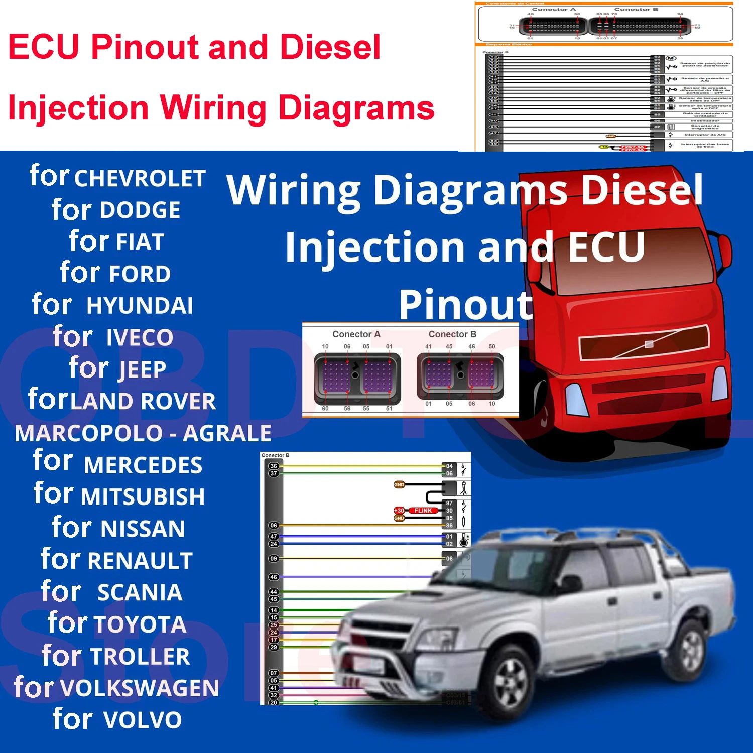 

ECU Pinout and Diesel Injection Wiring Diagrams for FORD for HYUNDAI for IVECO for LAND ROVER for MERCEDES for NISSAN