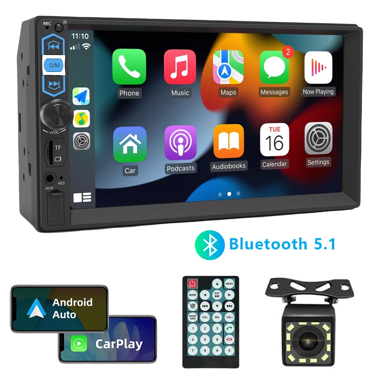 New 7 Inch Car Radio Receiver 2 Din HD TouchScreen Car Video Player Support CarPlay Android Auto with Rear Camera Voice Control