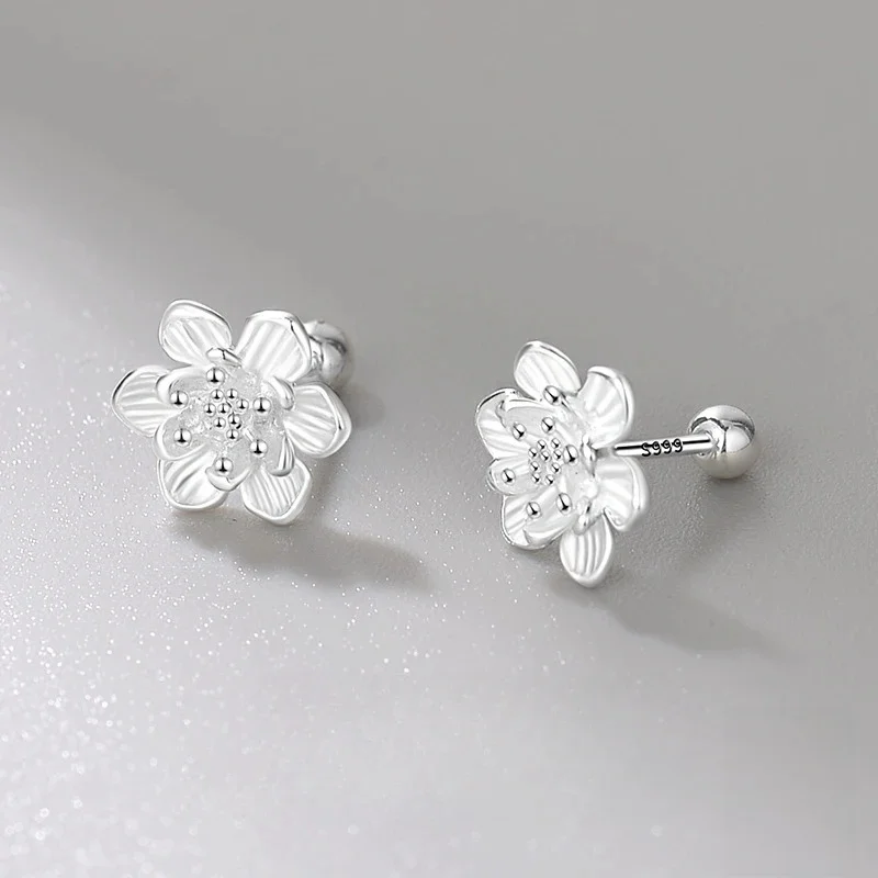 925 srebro kolczyki sztyfty z kwiatem lotosu dla kobiet elegancka metalowa roślina koreańska moda nowy kolczyk biżuteria do piercingu ślubnego — zdjęcie 2