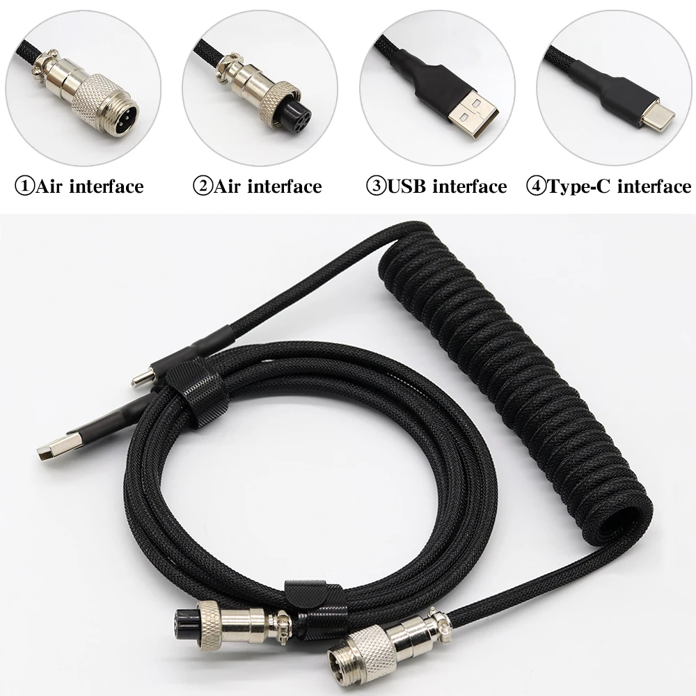 3 Meter Mechanical Keyboard Coiled Cable Wire Type C Custom Usb Port Cable Aviator Coiling Cable for Gaming Keyboard Accessories