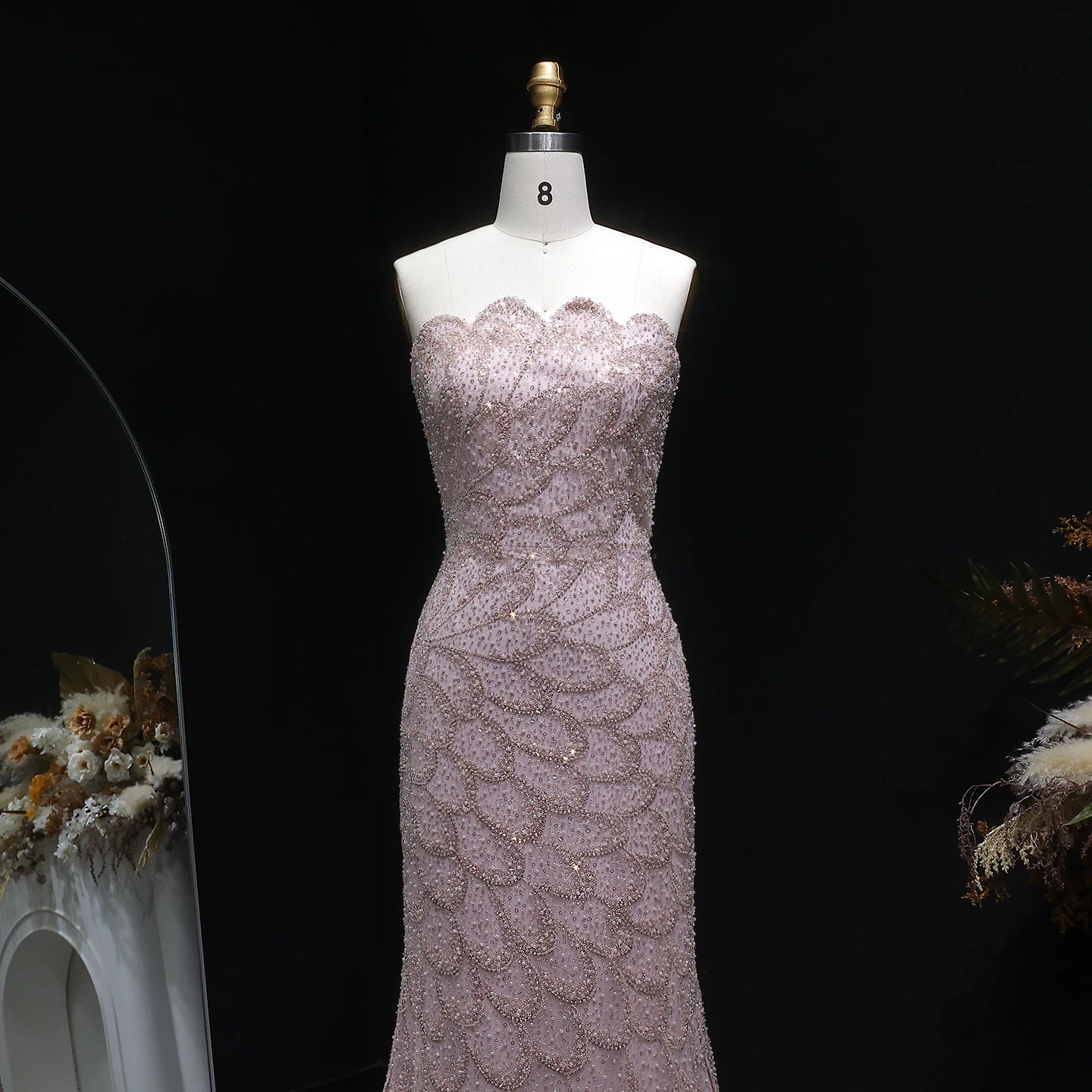 Sharon Said: Atemberaubendes smaragdgrünes trägerloses Meerjungfrauen-Abendkleid, langes arabisches Verlobungs-, Hochzeits- und festliches Partykleid SS601, maßgeschneidert. – Detail 14