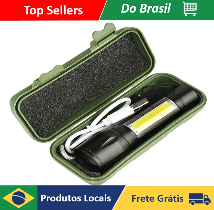 NEVERDIE-Mini Lanterna Militar Tática Com Led Forte E Zoom p/ regular Alcance Recarrega via USB-ENVIO IMEDIATO PARA TODO BRASIL