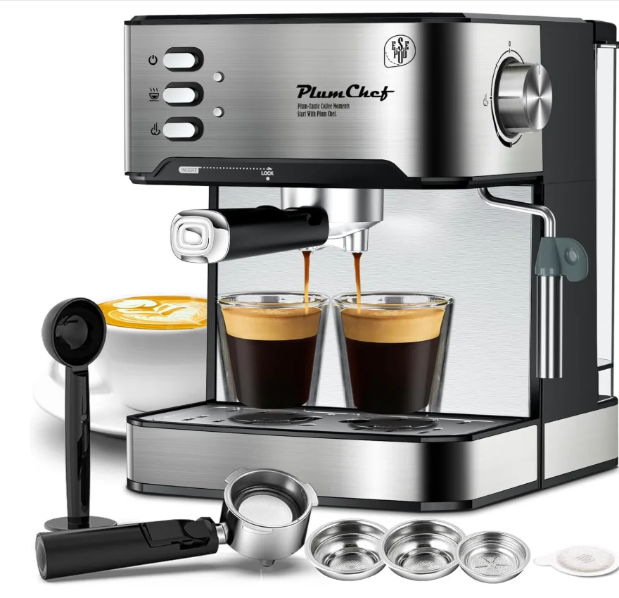 

Plum Chef 20 Bar Espresso Machine with Milk Frother, Dual Shot, ESE Pod Compatible, 54 OZ Removable Water Tank for Home Barista