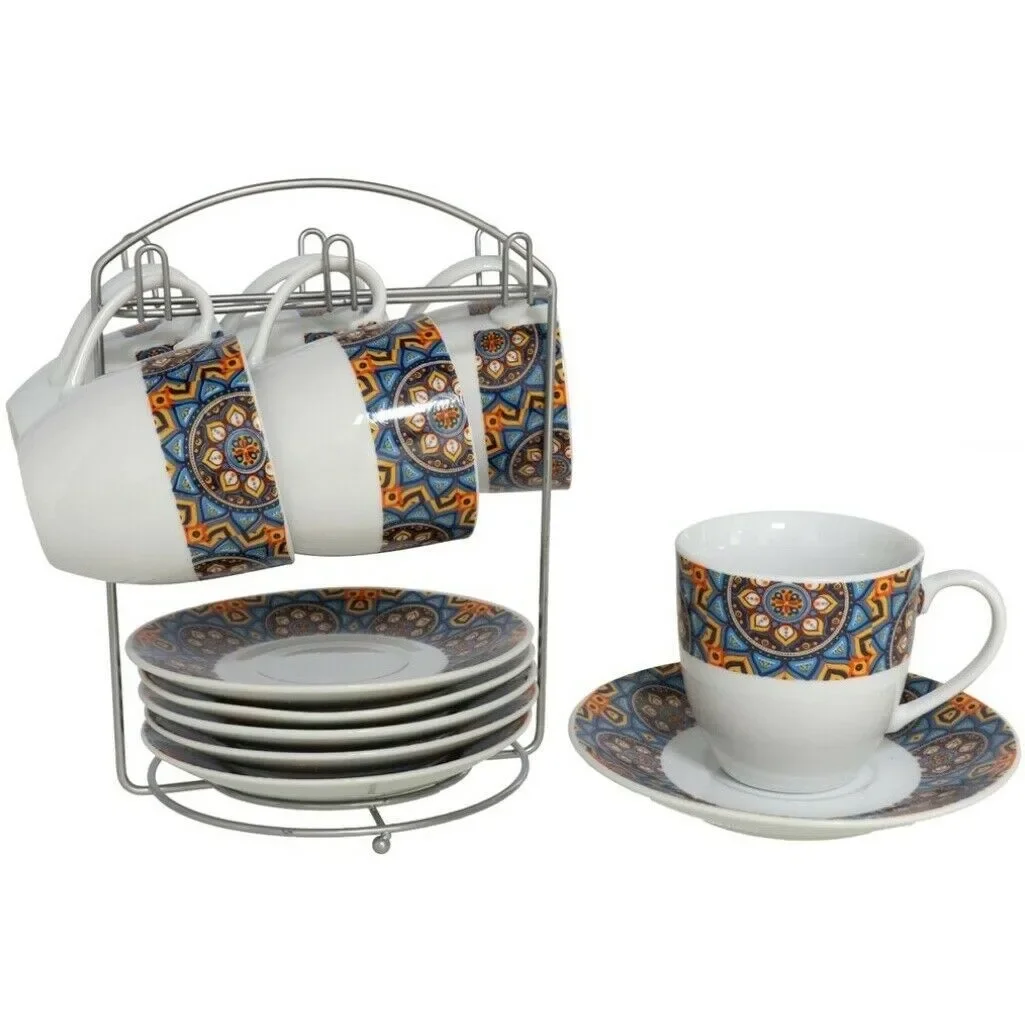 Conjunto de 6 tazas café orégón 180 cc com soporte y platos pequeños decorativo