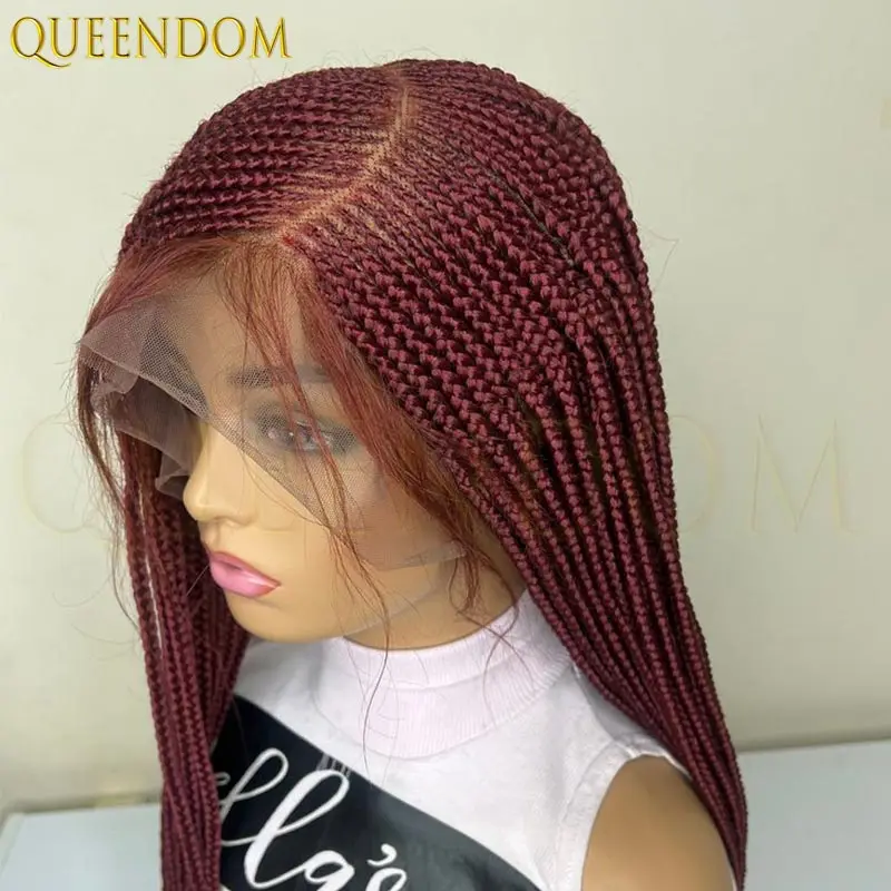 بورجوندي كامل الدانتيل مزدوجة شعر مستعار مضفر 36 ''فو لوكس شعر مستعار الجانب جزء كورنو صندوق للنساء السود مع شعر الطفل #1