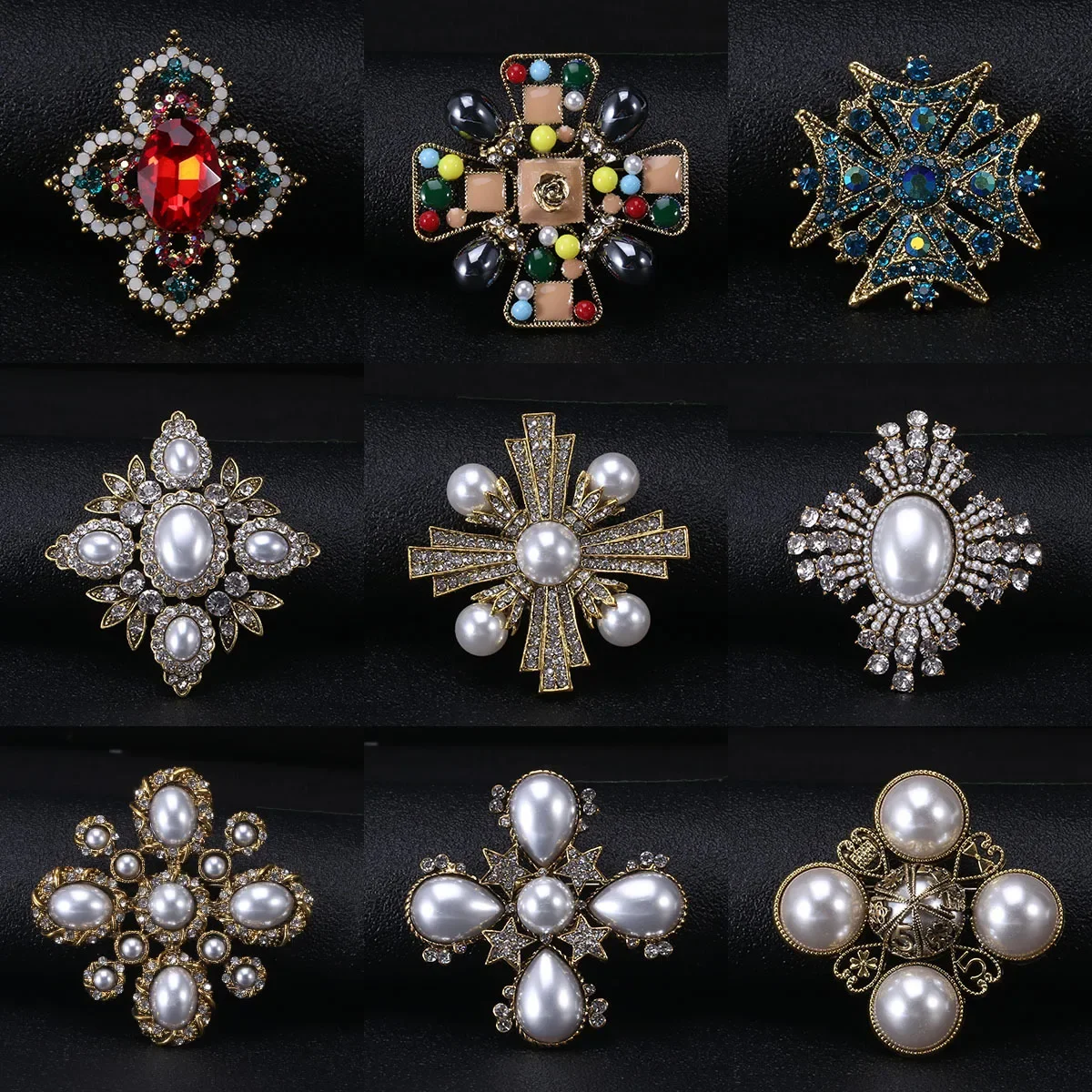 Barock Vintage Kreuz Perle Strass Broschen Pins Für Frauen Dame Luxus Exquitsite Abzeichen Retro