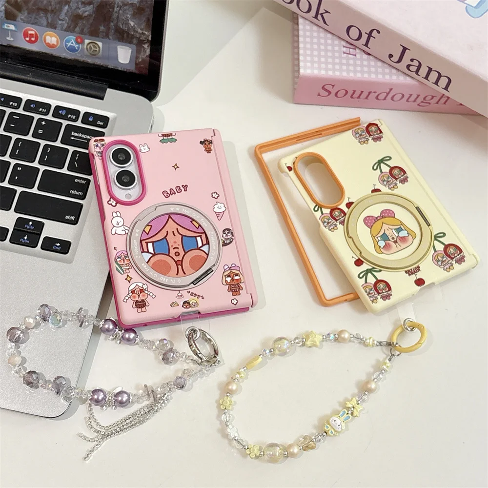 Funny Cartoon Baby Magnetic Phone Case for Samsung Galaxy Z Fold 8 fold 8 Cover With Magsafe Stand Chain Kawaii Shockproof Cover