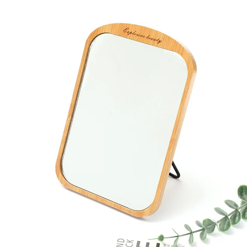 Desktop oval makeup mirror bamboo HD mirror adjustable angle dressing mirror foldable portable single-sided mirror