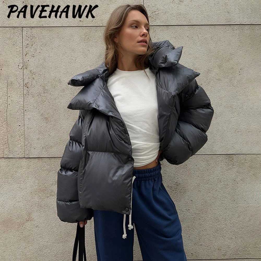 Women Hooded Winter Quilted Jacket Thick Warm Solid Streetwear Zipper Loose Down Parkas Streetwear Office Ladies Puffer Outwear