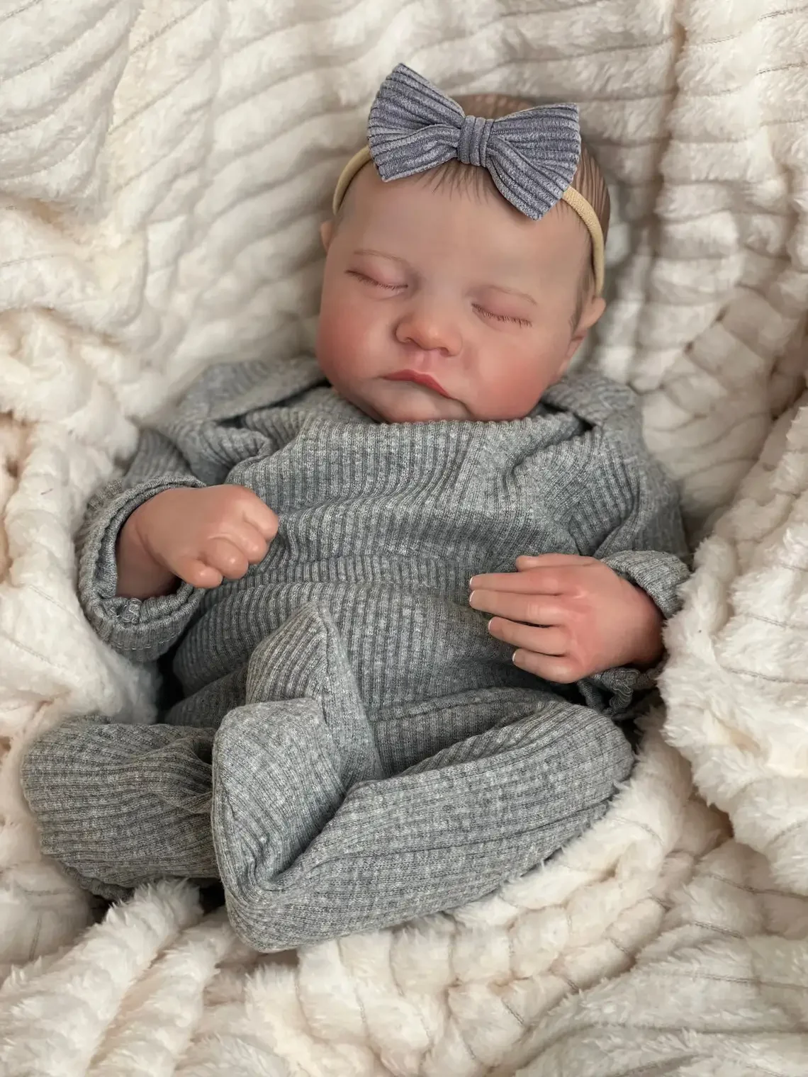 NPK 49CM Levi Newborn Baby Doll Reborn Sleeping Soft Silicone Flexible 3D Skin Tone with Visible Veins Hand Paint Hair Doll — zdjęcie 2