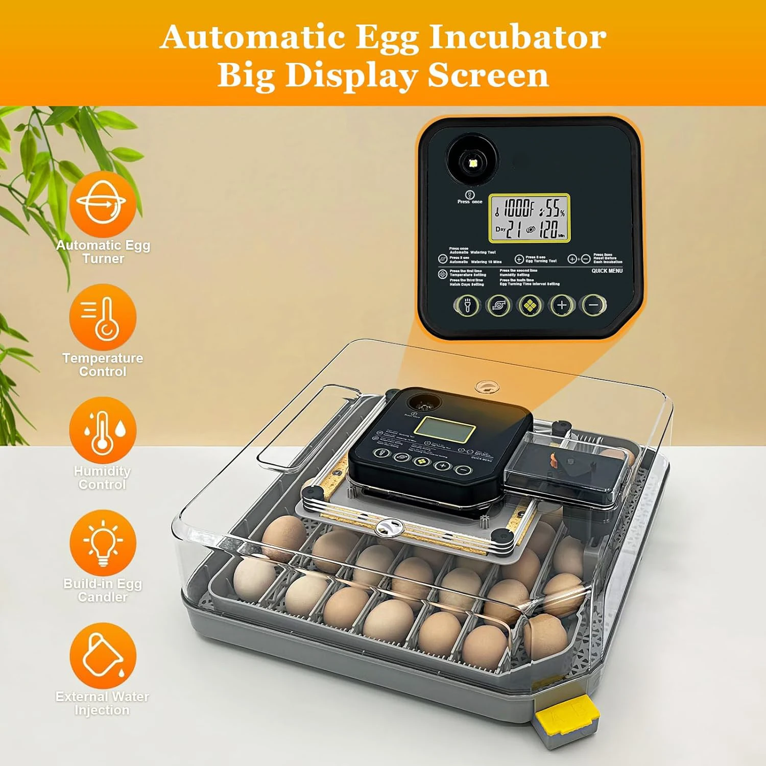 HOWOOlUA 48 Egg Incubator with Auto Temp & Humidity Control - Smart Digital Egg Hatcher Machine with Auto Egg Turner, LED Candle