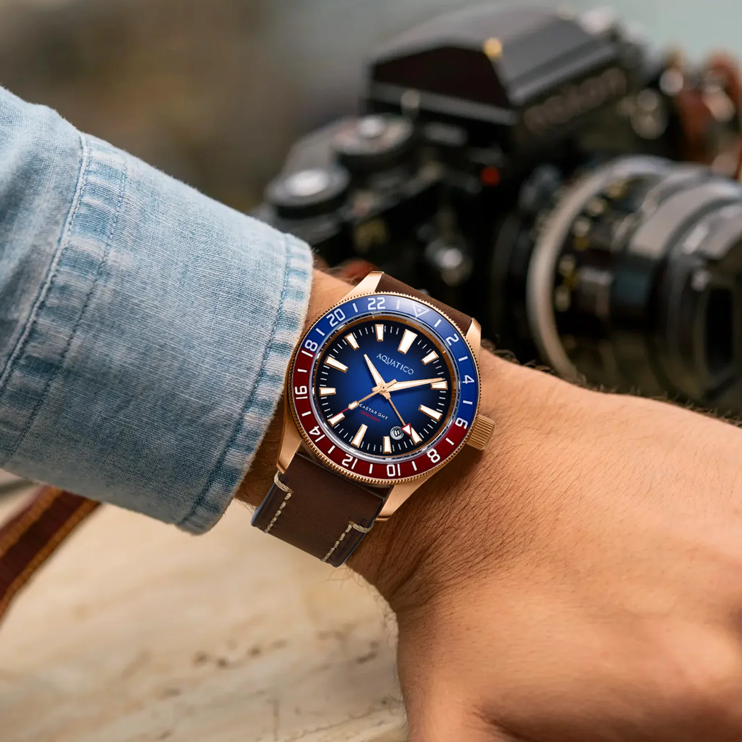 Bronze Sea Star GMT Blue Dial Pepsi Bezel Inlay