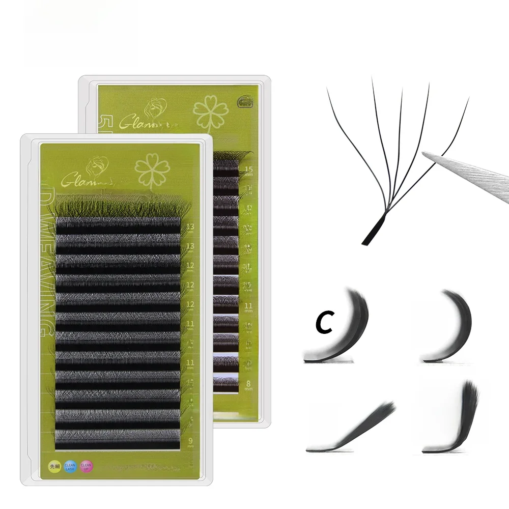 GLAMLASH 5D – W-förmige Wimpernverlängerung, automatische Blüte, W-Kunstwimpern, 0,07 mm C/D/L/LU Curl, individuell
