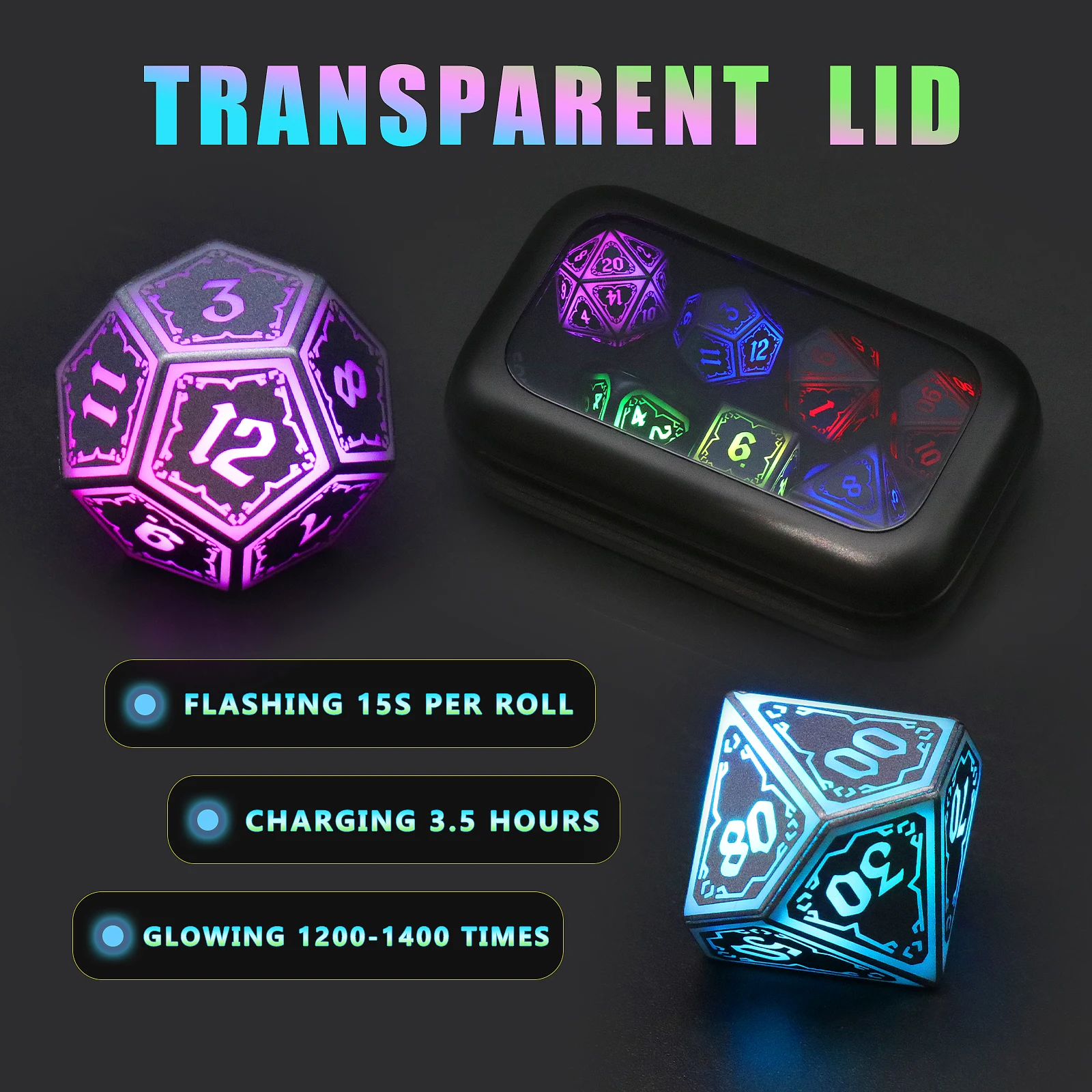 Wireless Charging Light up Dice, Rechargeable DND Dice Set for Dungeons and Dragons LED D&D Dice Set