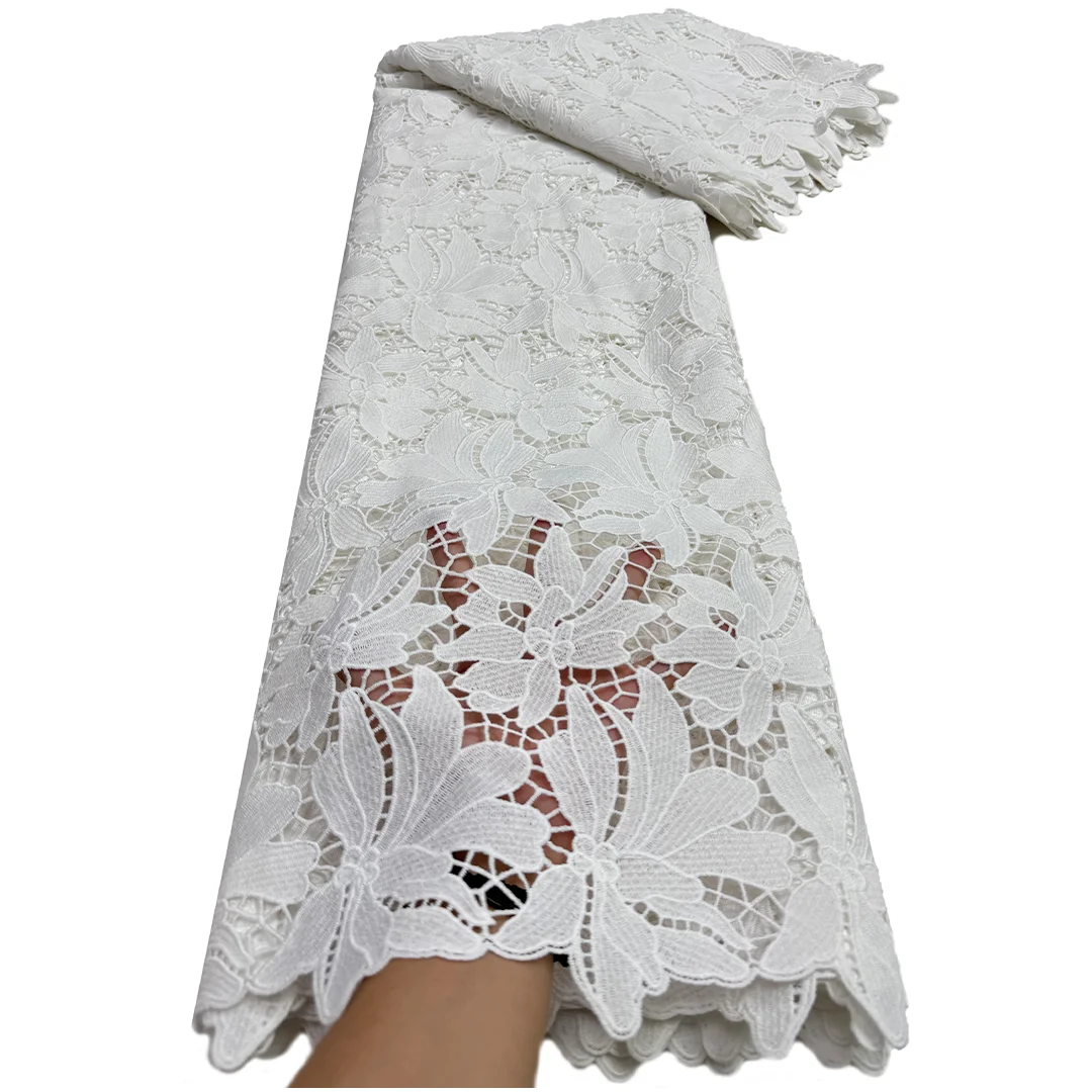 

Water Soluble Lace Fabric Pure White Hollow Floral Embroidery Fabric for Wedding Dress Patchwork Tulle for Sewing Luxury Fabric