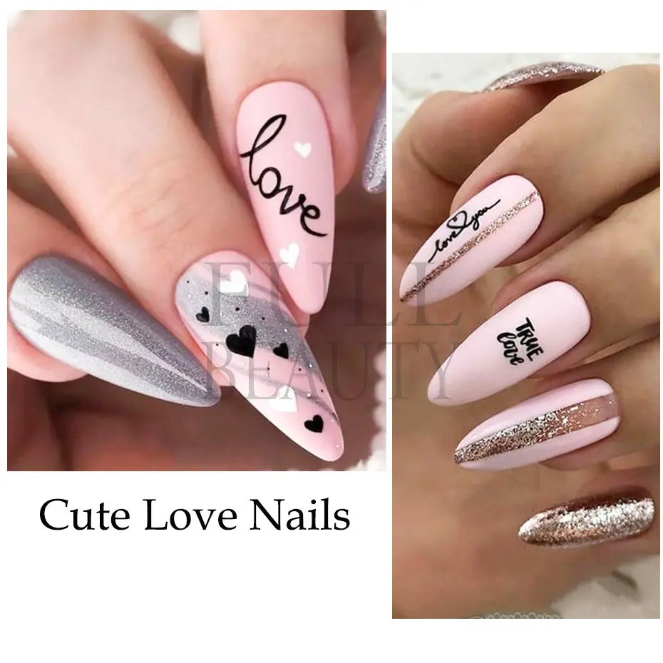 Love Heart Letters Flower Design 3D Nail Sticker Cartoon Couple Sexy Girl Sliders For Nails Stickers Manicures Decorations F636