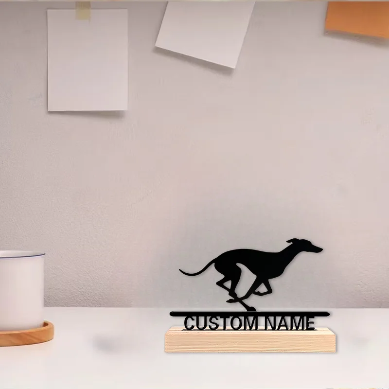 Custom Greyhound Metal Silhouette Statue with Wooden Base, Modern Desktop Art Ornament, Speed & Greyhound Themed Decor for Gift image 4