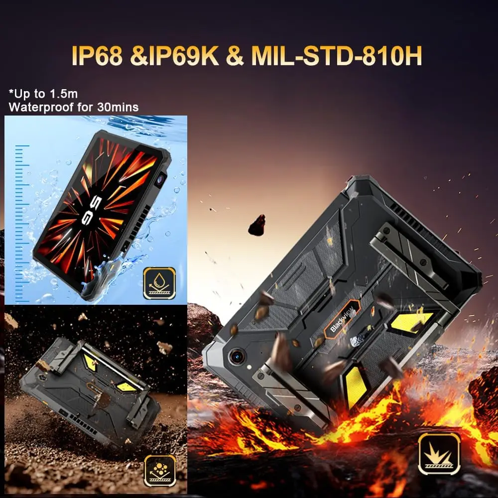 Tablet Proyector Blackview Active 12 PRO 5G, Tablet Resistente con Android 15, Batería de 30000 mAh, Pantalla de 11'', 36 GB 256 GB, Tablets para Exteriores