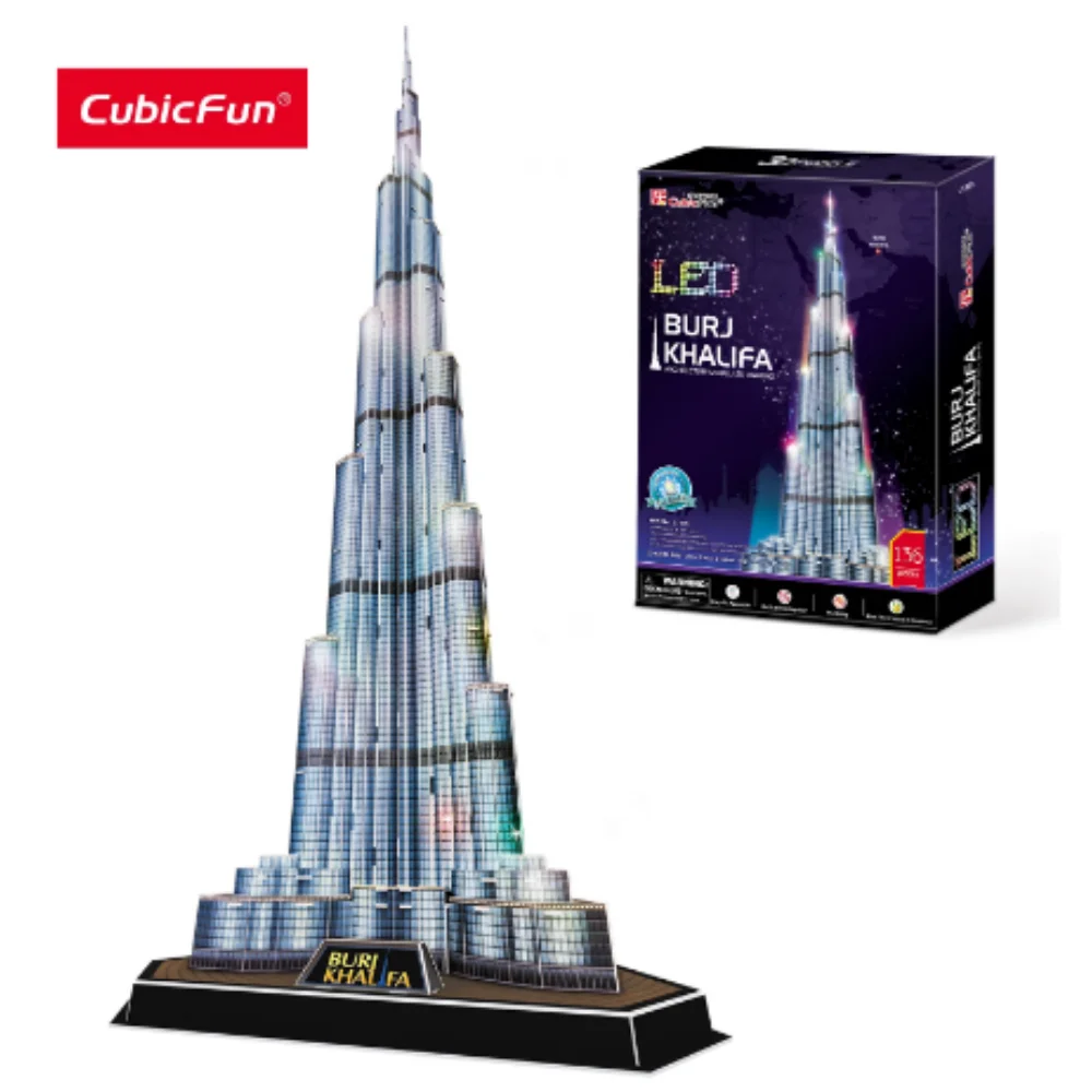 

3D Puzzle Burj Khalifa Tower Led DIY 1.5m 136 Pieces Dubai Building Paper Model Creative Gift Kids Educational Toys Hot Sale Cubic Fun 57.5"H Architecture Kits Jigsaw For Adults Fast Delivery Luminous Feast Unisex