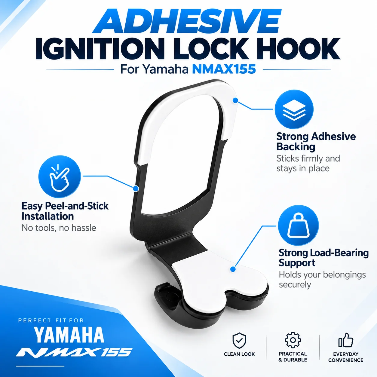 Motorcycle Dual Bag Hook for Yamaha NMAX 155 Adhesive Front Hanger for Shopping Bags and Keys