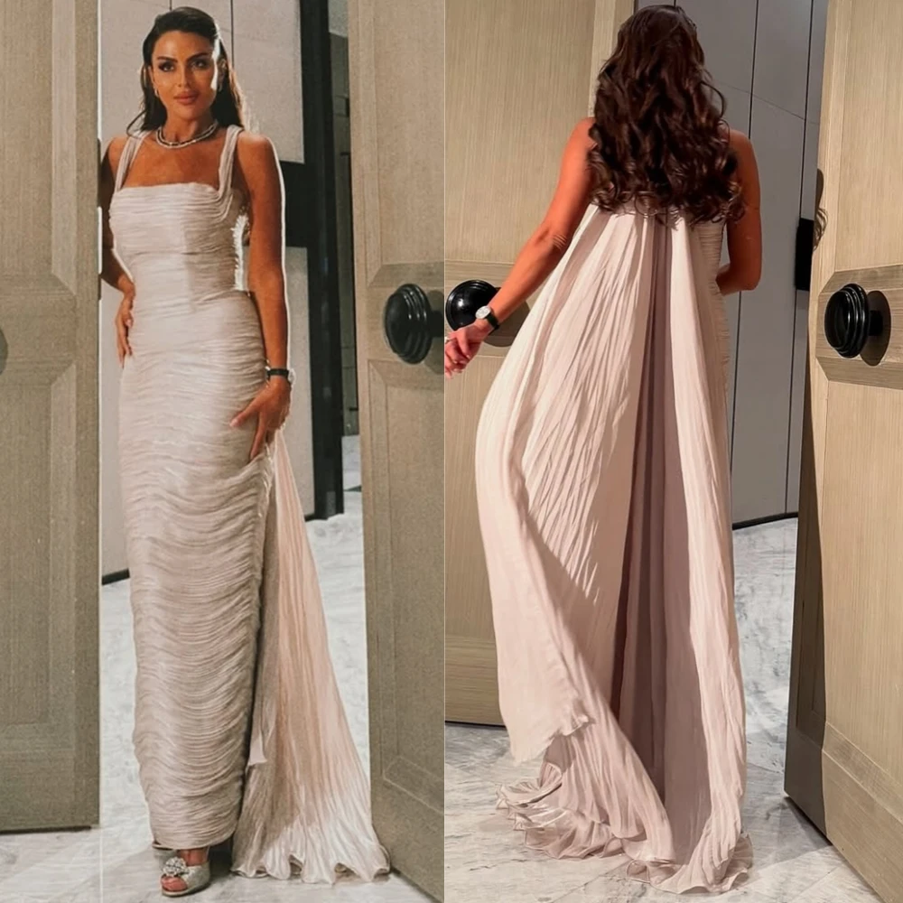 

Customized Luxury Chiffon Evening Dress Classic Sweep Train Cocktail Dress Fashion Square Collar Special Occasion Gowns