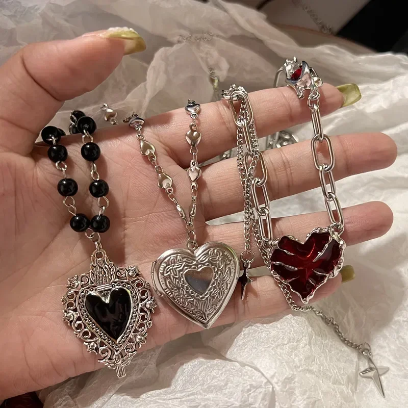 Forever Love Heart Shape Pendant Women Necklace Metal Heart Epoxy Resin Beads Charm Beaded Link Chain Girls Necklace Jewelry — zdjęcie 2