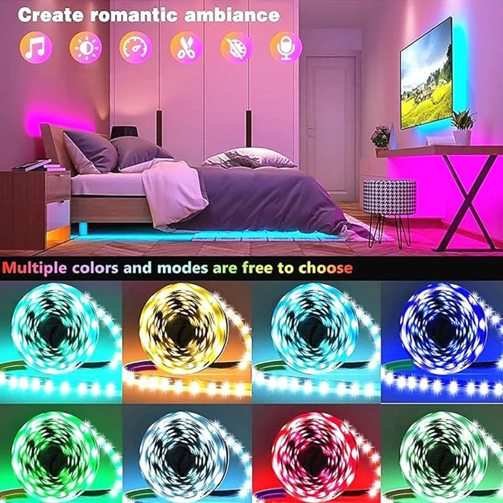 USB 1-30m LED Strip Lights RGB SMD 2835 Color Changing Bluetooth App Control Led Diode Tape Ribbon For Room Decor TV BackLight