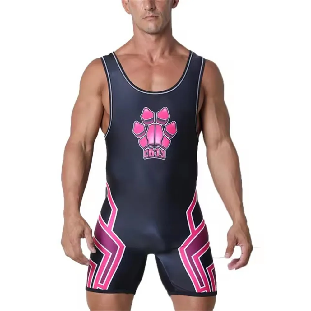 Men's Wrestling Singlet Suit One Piece Bodysuit Boxing Triathlon Coverall Elastic Lycra GYM Bandit Zipper Singlet Weightlifting