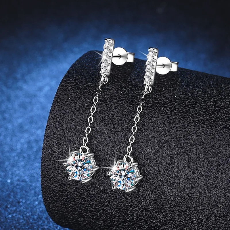 

Серьги-капли из стерлингового серебра 925 пробы с муассанитом, 1 карат, цвет D, корейский стиль, серьги с кисточками и шестью зубцами для женщин, гипоаллергенный подарок