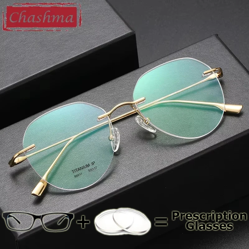 

Chashma Prescription Glasses Pure Titanium Women Fashion Eyeglasses Frames Rimless Men's Reading Eyewear Myopia Blue Light Block