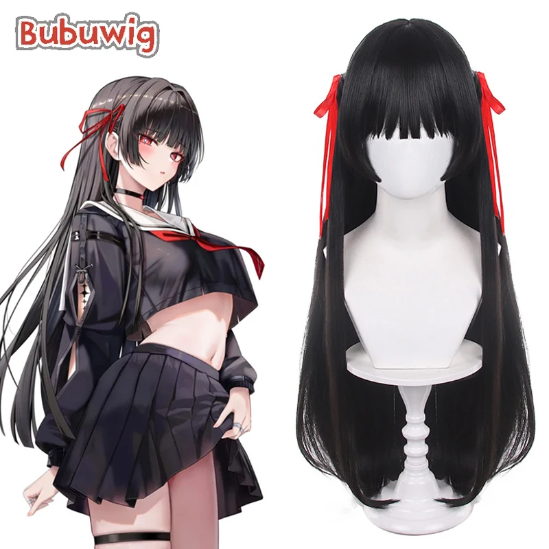 

Bubuwig Synthetic Hair Chisa Cosplay Wigs With Flat Bangs Game Wuthering Waves Chisa 80cm Long Straight Black Wig Heat Resistant