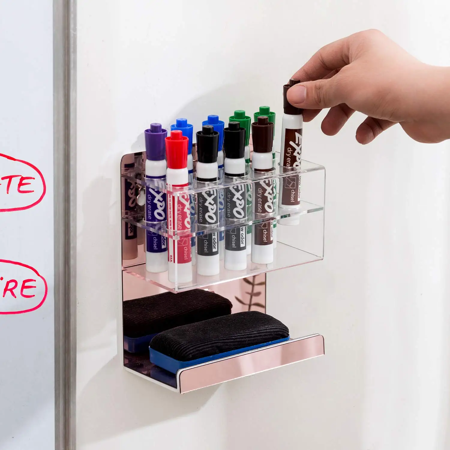 Wall Mounted Whiteboard Marker Holder and Accessories, Storage Rack, Acrylic 15-Slot Dry Erase Marker and Eraser Tray