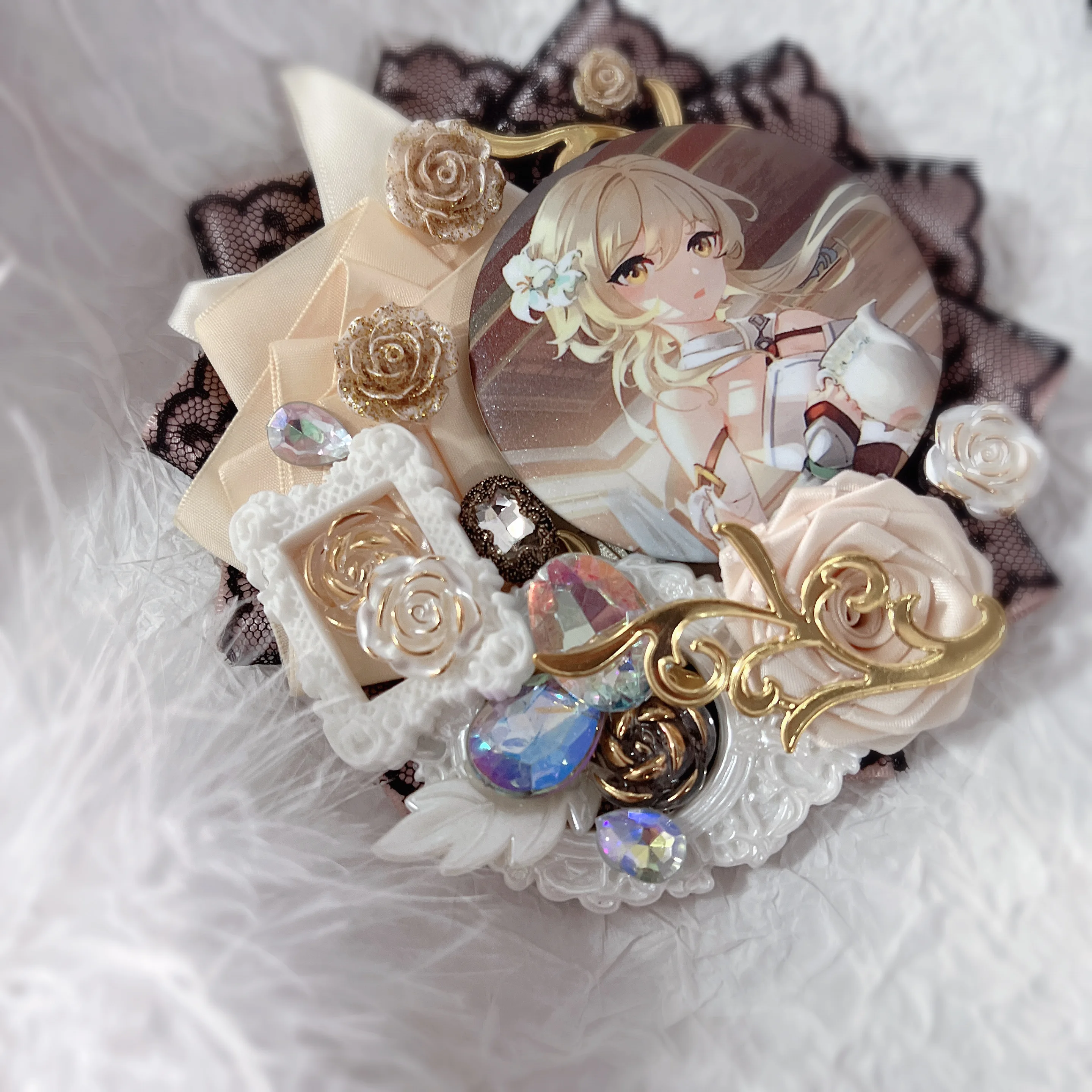 75mm Anime Badge Holder  Women Handmade Ita Bag Lolita Lace Accessories for Badge Display Girls Itabag Accessories Decoration