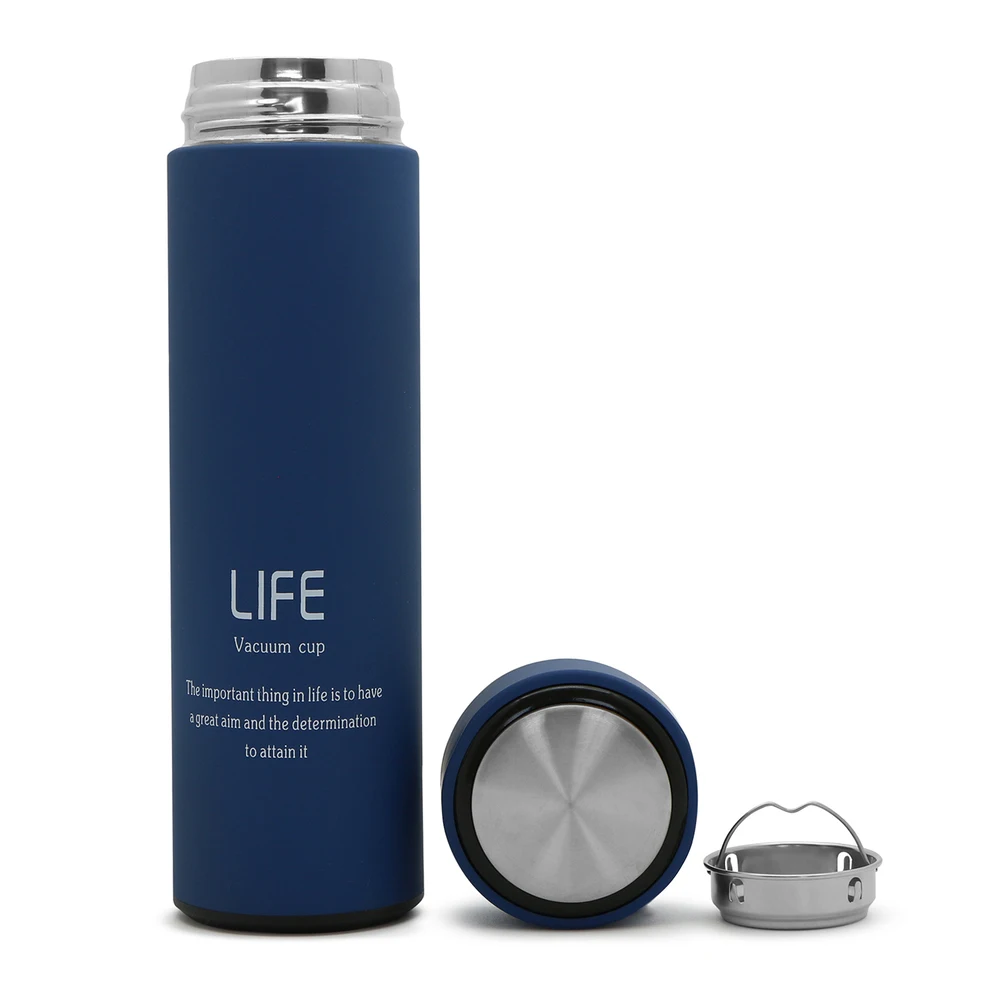 شراء 550 مل ترمس من الفولاذ المقاوم للصدأ 304 أزرق مع مصفاة قابلة للإزالة | يبقي المشروبات الساخنة أو الباردة | تصميم مريح، مضاد للانسكاب وغير قابل للانزلاق | مثالية للمكتب وصالة الألعاب الرياضية والسفر #2