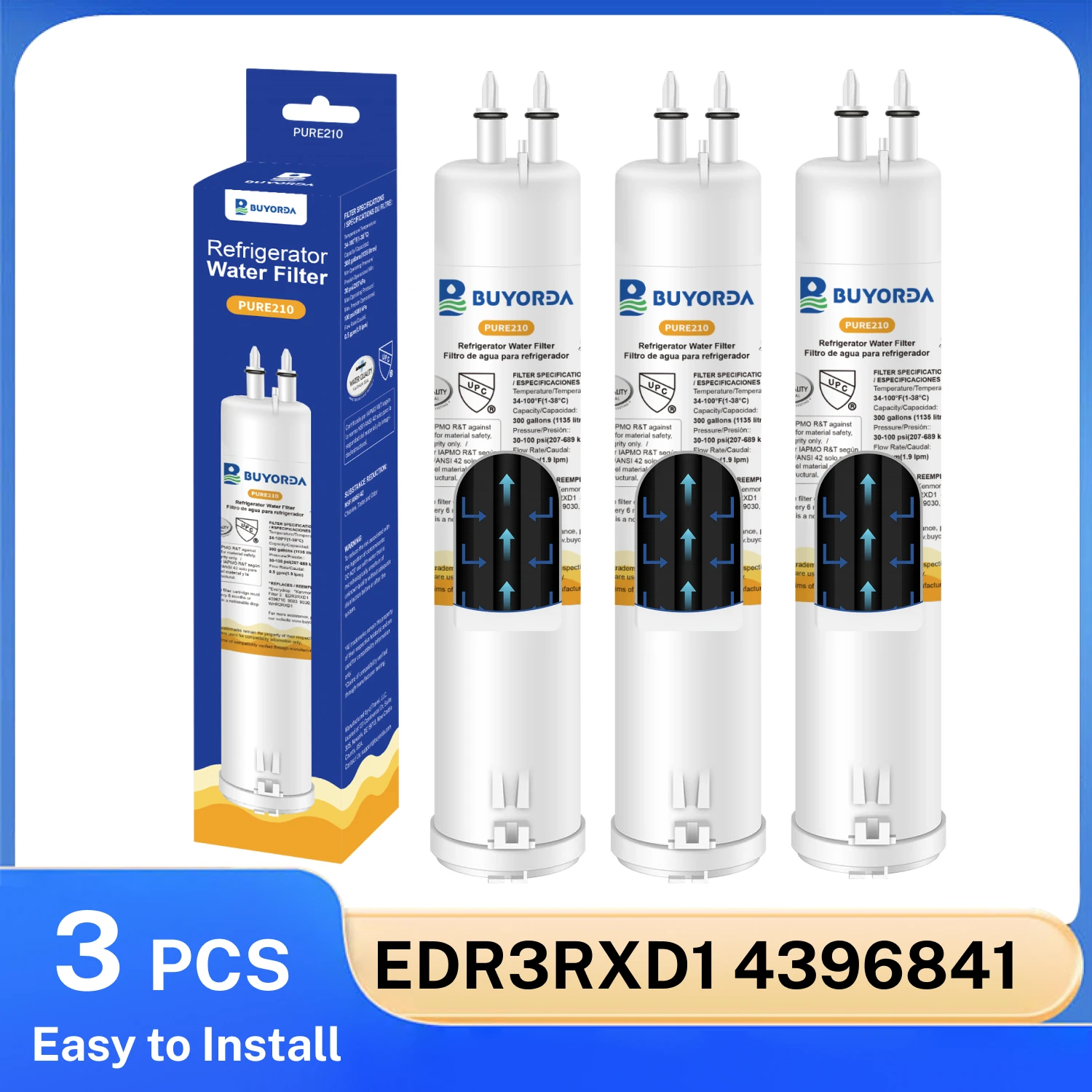 

EDR3RXD1 Refrigerator Water Filter Replacement 3 Pack For Everydrop Filter 3 4396841 4396710 For Kenmore 469083 469030 Carbon