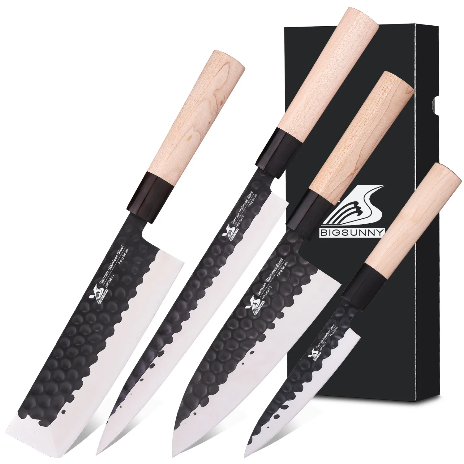 BIGSUNNY Left Handed Knives -4pcs GYUTO Sashimi Sushi Knife Set Fish Filleting Knives for German Steel Blade & Wooden Handle