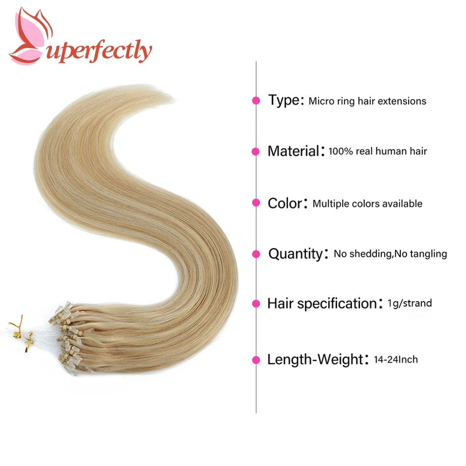 Extensões retas do cabelo humano do micro laço para mulheres, linha de pesca, cabelo remy, cabelo natural invisível, 1g Strand