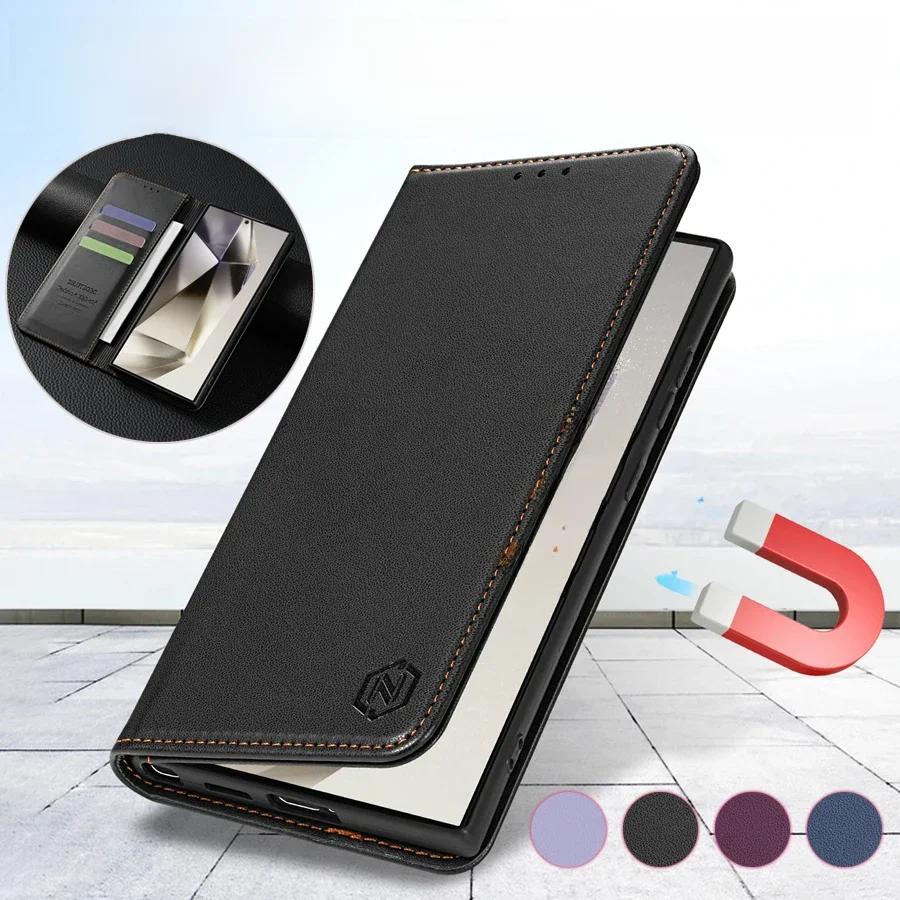 Carteira amigável à pele slot para cartão magnético flip capa de couro para samsung galaxy s25 ultra