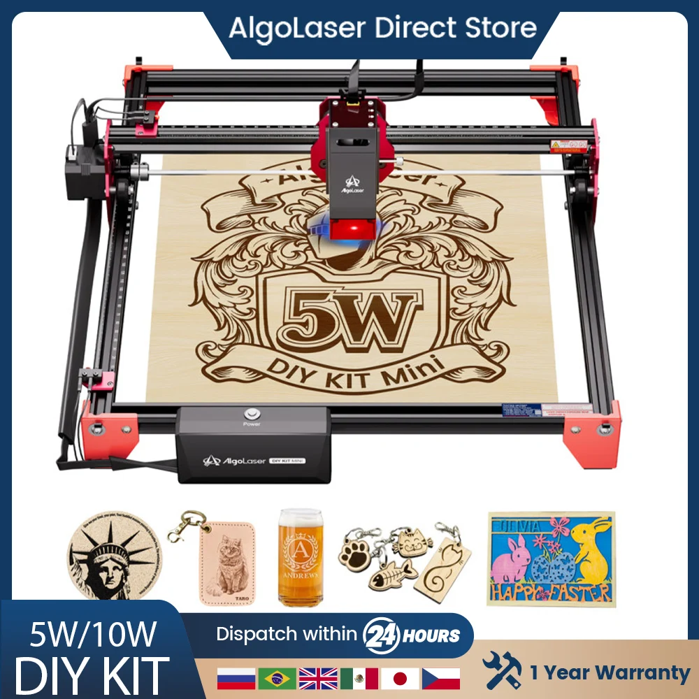 

AlgoLaser DIY KIT 5W 10W Output Marker DIY Desktop Mini Laser Engraver Cutter Metal/Acrylic/Plastic/Leather/Glass/Wood/Paper