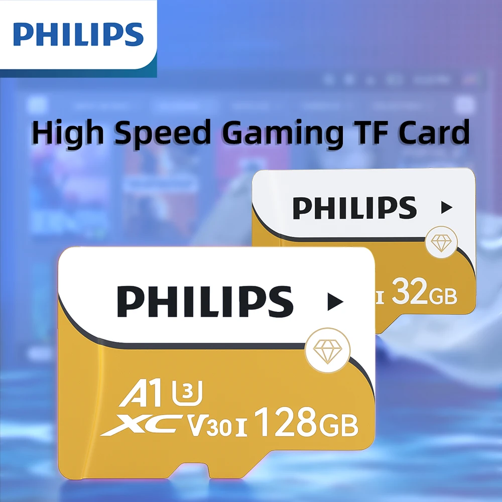 

PHILIPS 128 ГБ высокоскоростная игровая TF-карта, A1 U3 V30, карта памяти, совместимая с консолью/дроном/камерой, 8-256 ГБ, золото