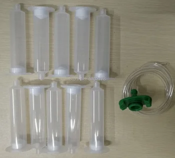 Gratis verzending 10 stuks 30CC plastic doseervat spuit met zuiger Amerikaanse adapter
