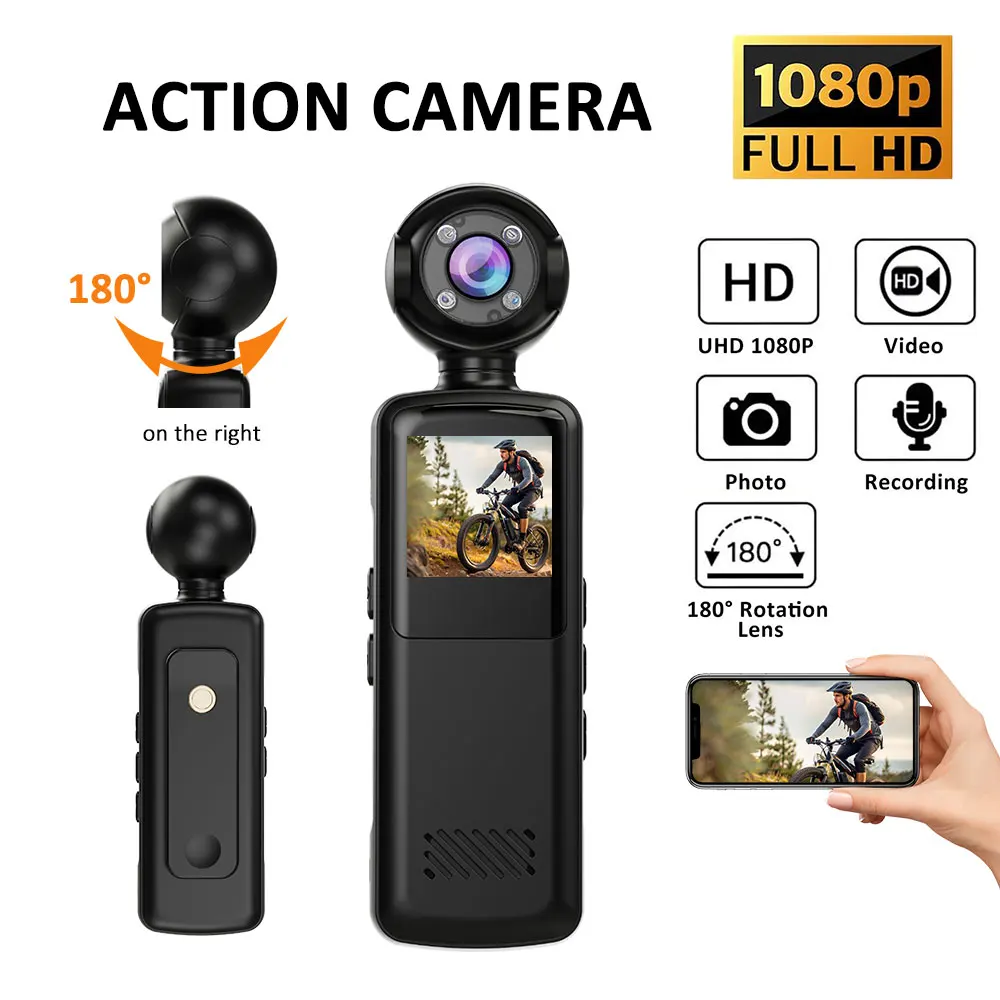 2025New كاميرا محمولة 1080P واي فاي كاميرا رياضية صغيرة 1.3 بوصة المحمولة مسجل فيديو رقمي الأشعة تحت الحمراء BodyCam كاميرا فيديو الشرطة