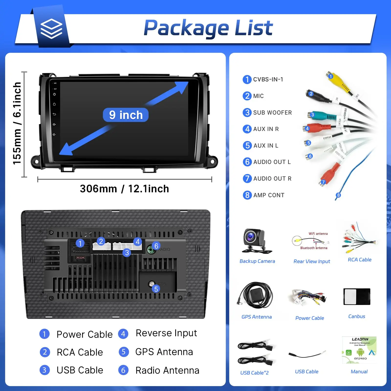 شاشة لمس IPS مقاس 9 بوصة لوحدة رأس سيينا بلوتوث/FM/GPS/WiFi/SWC/شاشة مقسمة/رابط مرآة لسيارة Toyota Sienna غير مناسبة J.B.L
