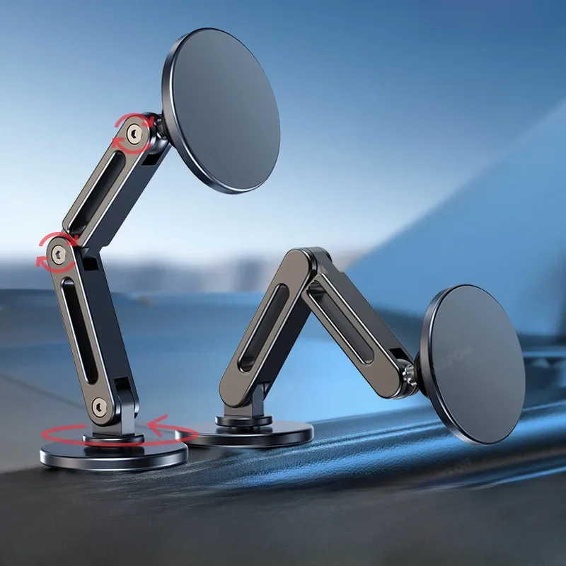 Support magnétique universel pliable pour voiture, support magnétique en alliage pour tableau de bord, support Mobile pour Smartphone, iPhone15, Samsung, Xiaomi