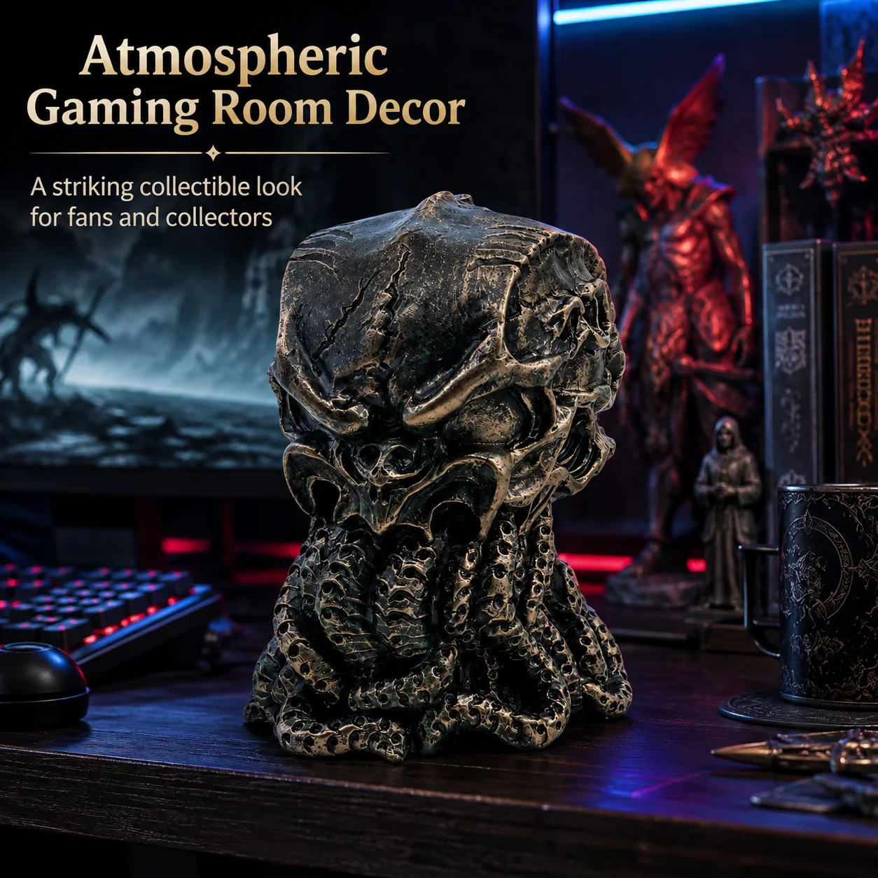 Sea Monster Octopus Statue, Giant Deep Sea Creature Sculpture, Mythical Kraken Decor for Office Desk, Bookshelf, Home Collectors